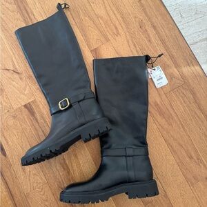 Zara Black Leather Riding Boots NWOT